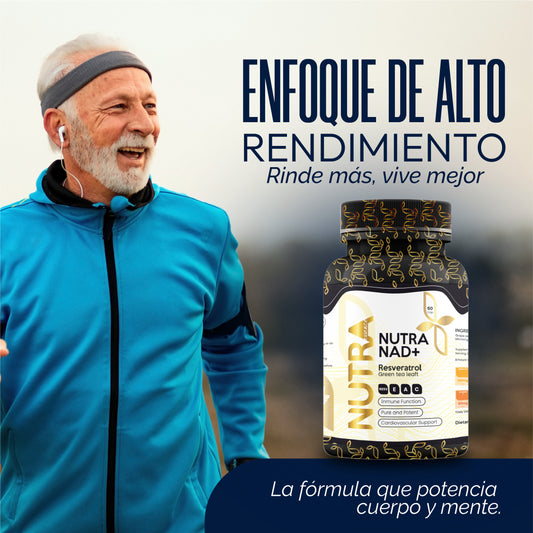 Nutra NAD+ | Energía Celular, Cognición y Antiaging | Resveratrol y Té Verde | 60 Cápsulas