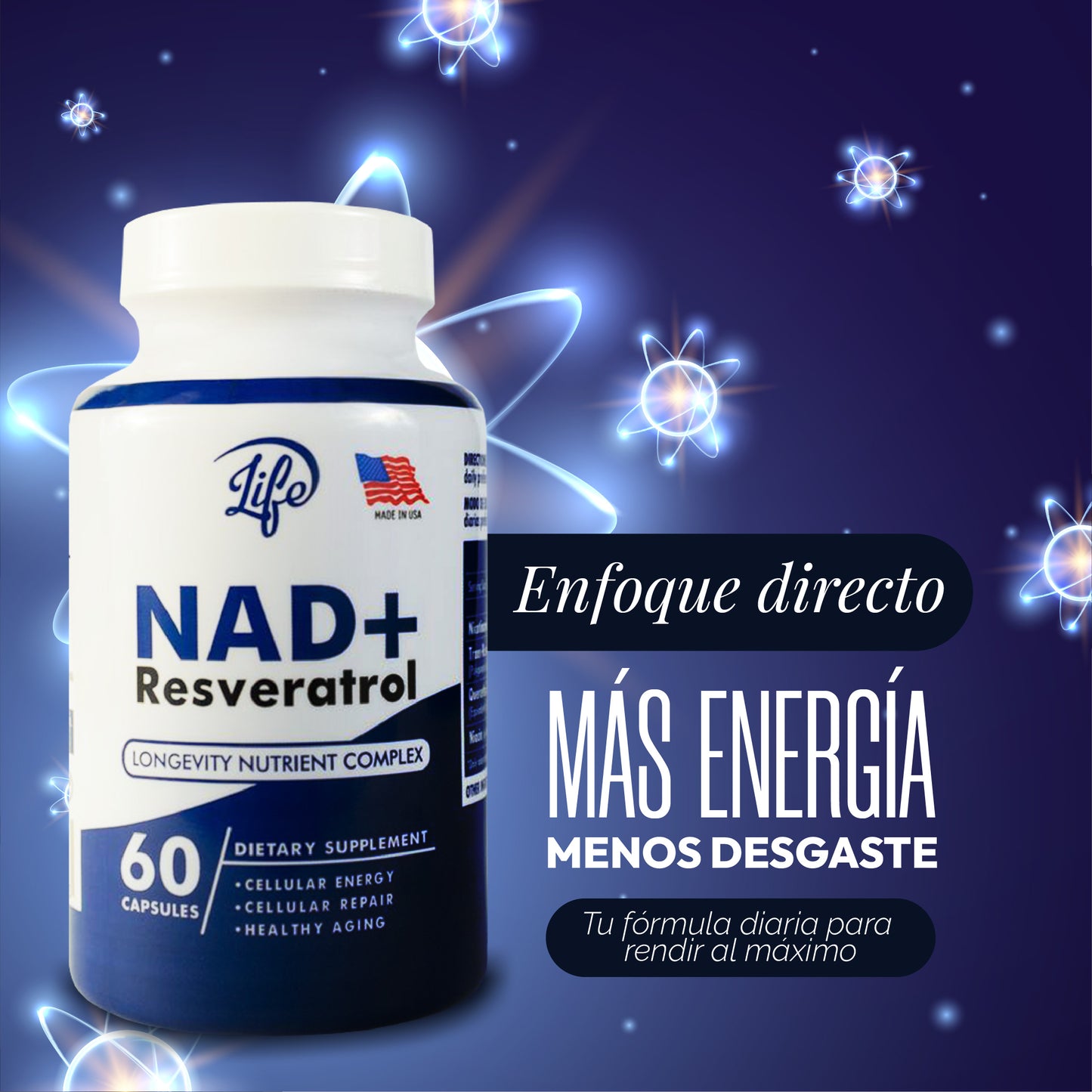 NAD+ Resveratrol | Suplemento Antienvejecimiento ⚡ Energía, Longevidad y Protección Celular