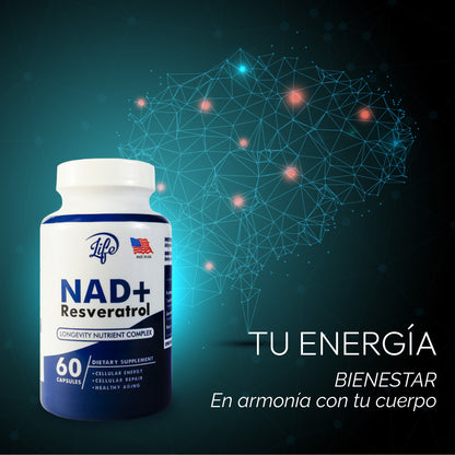 NAD+ Resveratrol | Suplemento Antienvejecimiento ⚡ Energía, Longevidad y Protección Celular