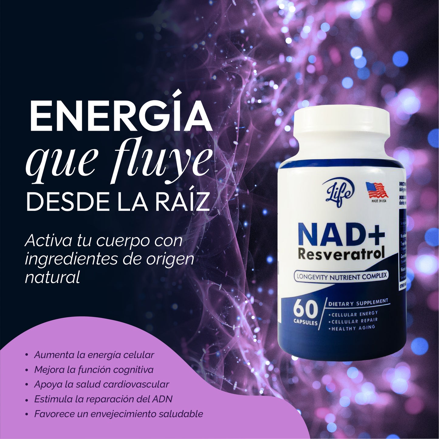 NAD+ Resveratrol | Suplemento Antienvejecimiento ⚡ Energía, Longevidad y Protección Celular