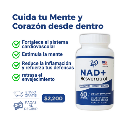 NAD+ Resveratrol | Suplemento Antienvejecimiento ⚡ Energía, Longevidad y Protección Celular