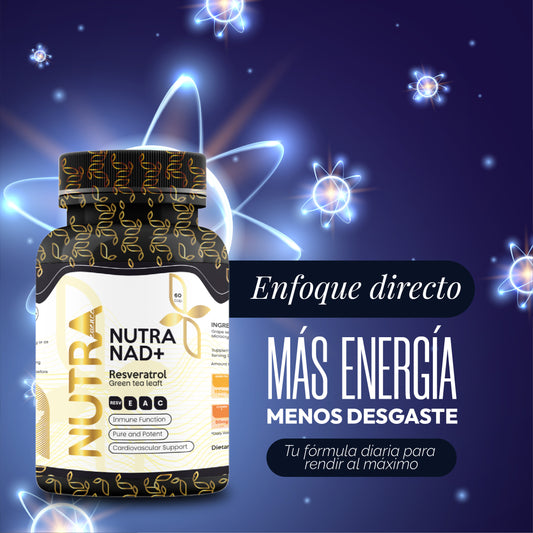 Nutra NAD+ | Energía Celular, Cognición y Antiaging | Resveratrol y Té Verde | 60 Cápsulas