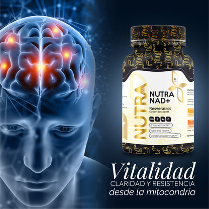 Nutra NAD+ | Energía Celular, Cognición y Antiaging | Resveratrol y Té Verde | 60 Cápsulas