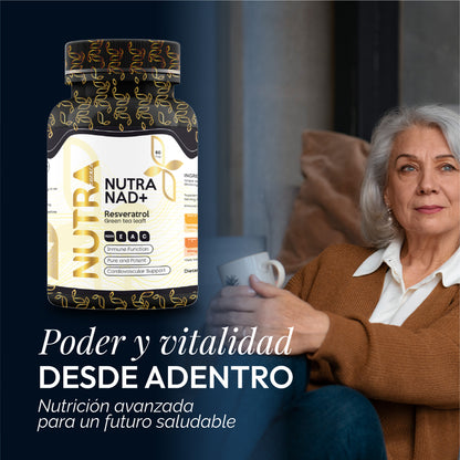 Nutra NAD+ | Energía Celular, Cognición y Antiaging | Resveratrol y Té Verde | 60 Cápsulas