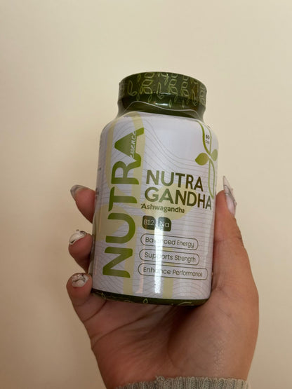 Nutra Gandha | Ashwagandha + B12 | Energía Equilibrada, Fuerza y Enfoque Mental | 60 Cápsulas