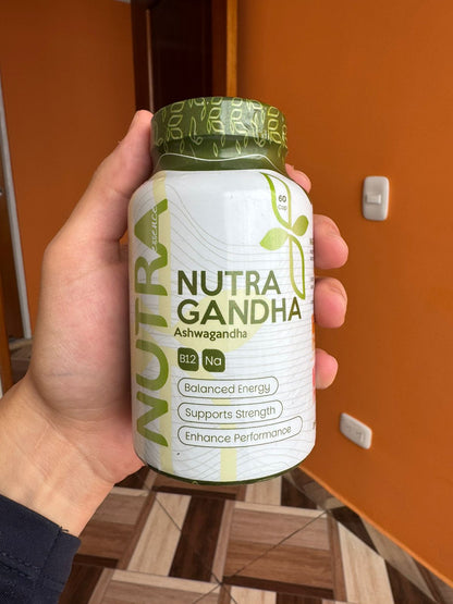 Nutra Gandha | Ashwagandha + B12 | Energía Equilibrada, Fuerza y Enfoque Mental | 60 Cápsulas